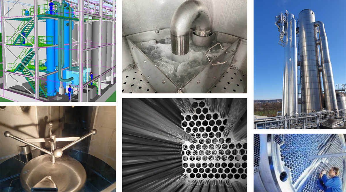 Tube falling film evaporators are easy to clean only in the first section of the pipes.