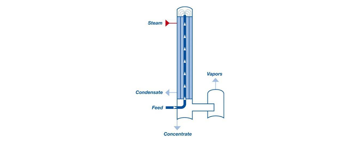 Functional principle of tube falling film evaporators