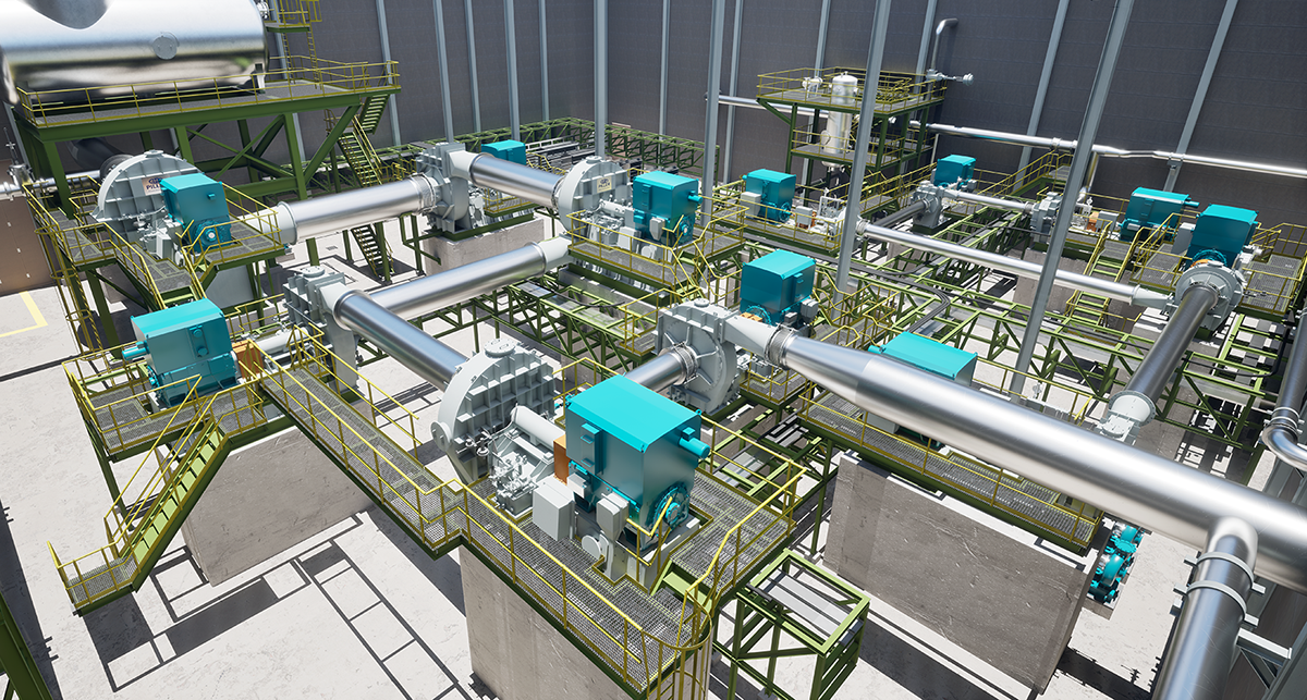 Visualization of the large-scale CompriVAP heat pump system for the BASF location in Ludwigshafen
